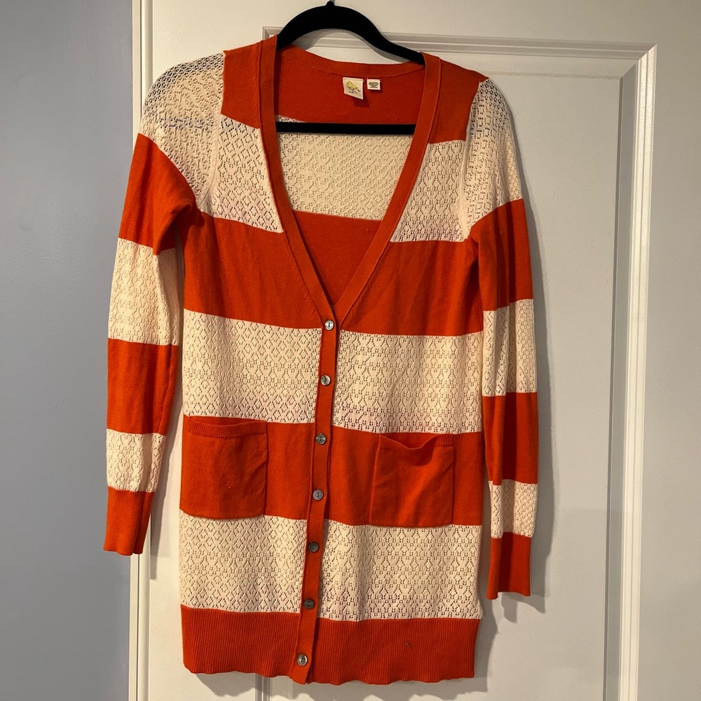 Anthropologie Orange and Cream Sweater Cardigan Size S